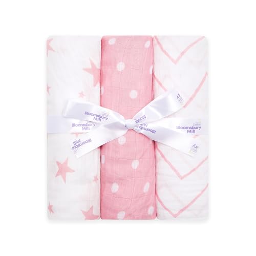 Bloomsbury Mill - Mantas de Muselina &ndash; 100% Algod&oacute;n Org&aacute;nico Puro Estampado de Estrellas, Espiga...