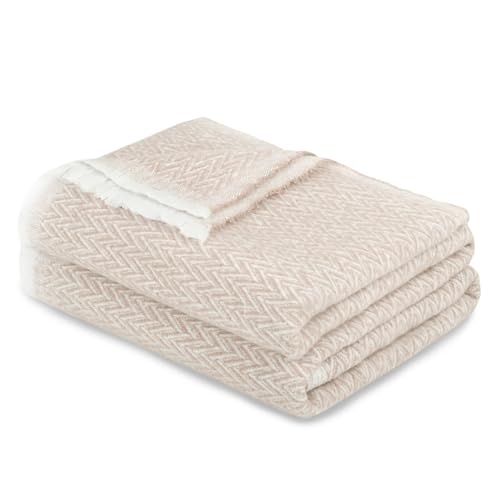 MERCURY TEXTIL- Manta de Algod&oacute;n, Manta Cuatro Estaciones Espiga Decorativa con Flecos Extra Suave....