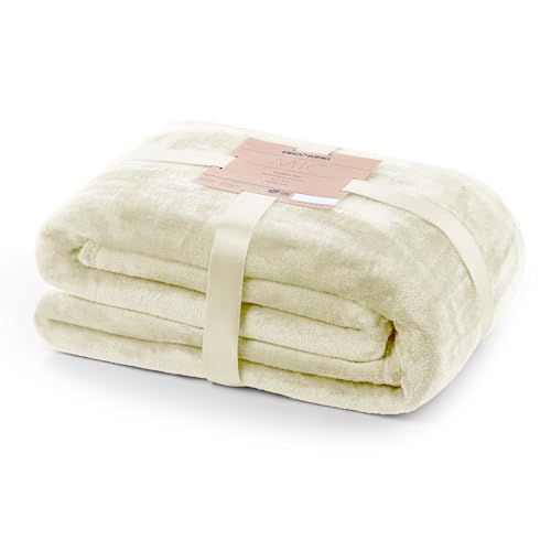 DecoKing Manta Polar de Microfibra 70x150 cm Suave y c&aacute;lida Monocolor Mic Crema