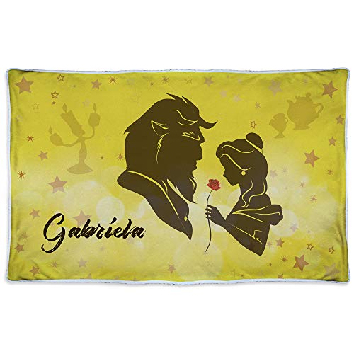 LolaPix Manta Bella y Bestia Personalizada con Nombre/Texto. Varios Tama&ntilde;os. Regalos Frikis...