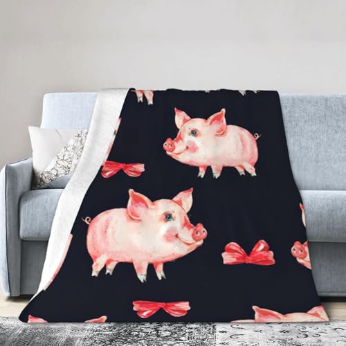 Manta de franela roja con estampado de cerdito para todas las estaciones, para aire acondicionado,...