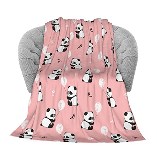 Manta ligera de franela de forro polar con dise&ntilde;o de osos panda y globos, manta c&aacute;lida y acogedora...