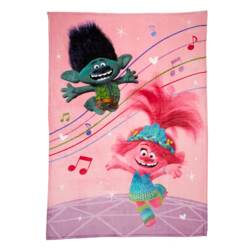 Franco DreamWorks Trolls - Manta de Felpa s&uacute;per Suave con 3 Bandas para ni&ntilde;os, 62 x 90 Pulgadas...