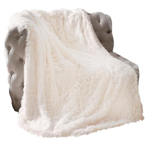 Gigmeta 160 x 200 cm Blanco Crema Manta, Pelo Largo Mullida S&uacute;per C&aacute;lidas, Manta Sofa de Franela...