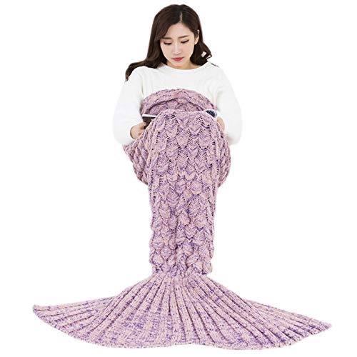 Elonglin Cola de Sirena Manta para ni&ntilde;os Adolescentes Adultos, Hecho a Mano Ganchillo Precioso y...