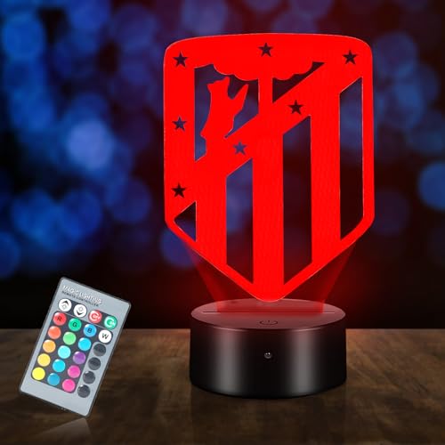 HooJtny Atletico de madrid Lámpara 3D Regalos, Atletico de madrid Fútbol Lámpara, 16 Colores de...