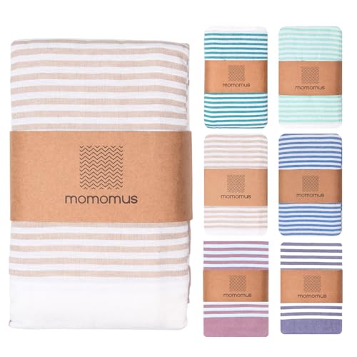 MOMOMUS Fouta XXL o Fina Manta de P&iacute;cnic para Playa - Ligera, con Flecos, A Rayas -...