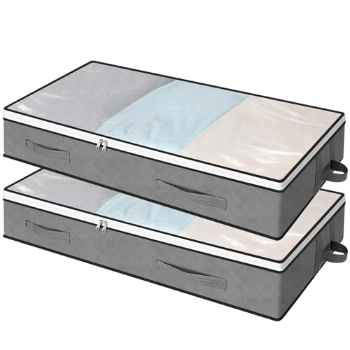 AiQInu 2 Set Cajas Almacenaje Ropa 100x50x18cm, Plegables Bajo Cama Bolsas para Guardar Ropa con...