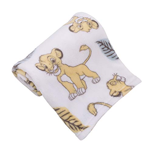Disney Lion King Super Soft White, Yellow, Green Simba Leaves French Fiber Baby Blanket, White,...