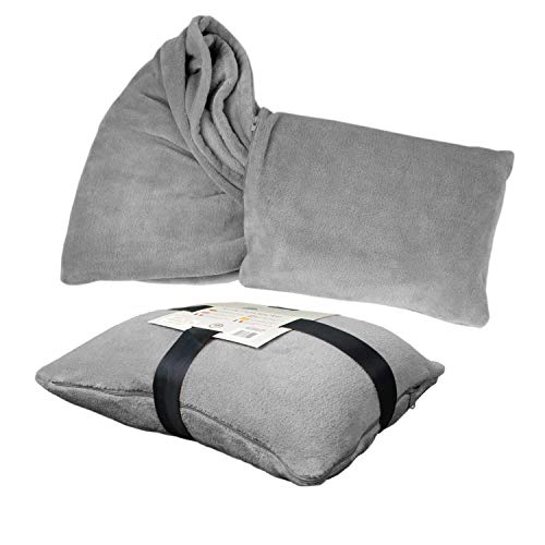 Delindo Lifestyle&reg; Manta 2 en 1, 135 x 200 cm, suave y mullida, almohada de viaje convertible en...