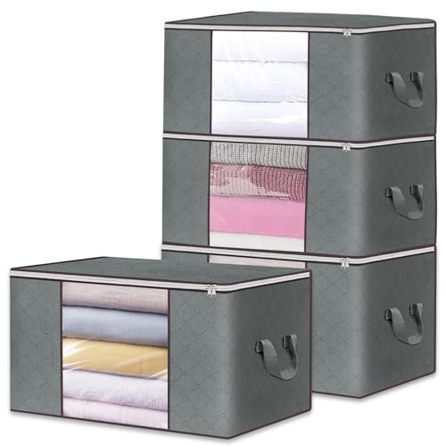 Gentpovth 4 Piezas 90L Organizador Ropa, 60x40x35cm con Ventana Transparente y Cremallera Robusta,...