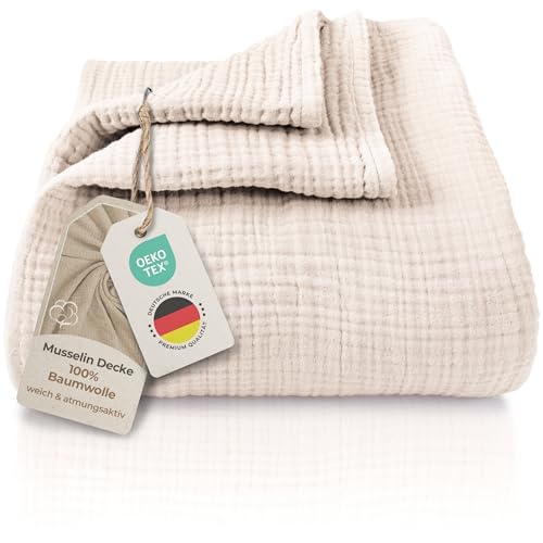 LAYNENBURG Colcha de Muselina Premium 150 x 200 cm - 100% algodón - Manta de algodón Extra Suave...