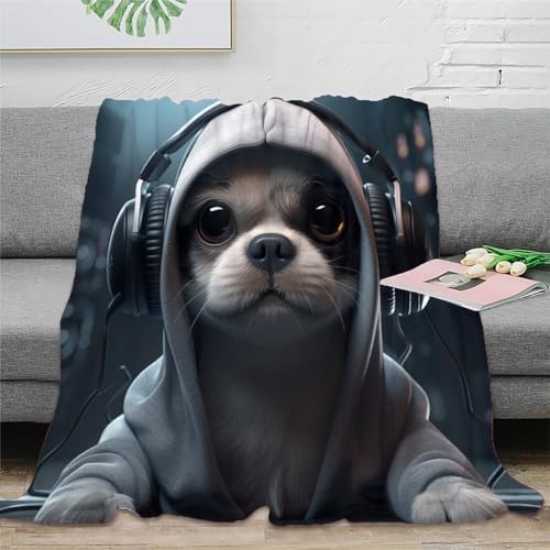 FSYQQASD DJ Manta Impresa 3D Perros Franela Manta Multiusos Mullida Suave Acogedora Y Cálida...