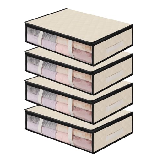 AiQInu Cajas Almacenaje Ropa, 4 Set Plegables Bajo Cama Bolsas para Guardar Ropa con Cremallera...