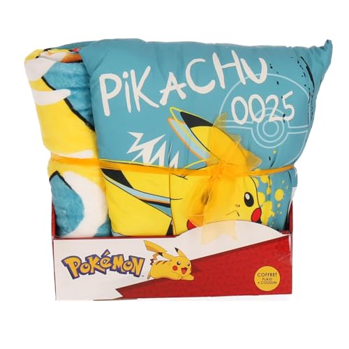 SAHINLER - Juego de cuadros y coj&iacute;n de Pok&eacute;mon Pikachu (100 x 140 cm y coj&iacute;n cuadrado, 35 x 35...