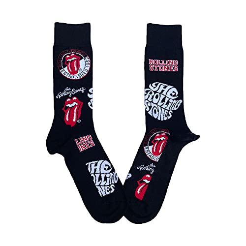 Rolling Stones Calcetines Band Logos Nuevo Oficial De Los Hombres Negro (Uk Size