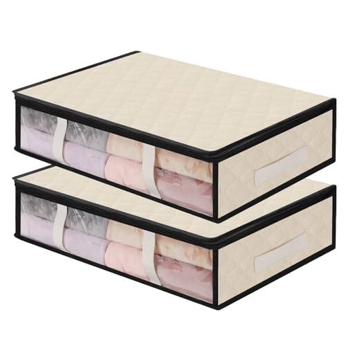 AiQInu Cajas Almacenaje Ropa, 2 Set Plegables Bajo Cama Bolsas para Guardar Ropa con Cremallera...