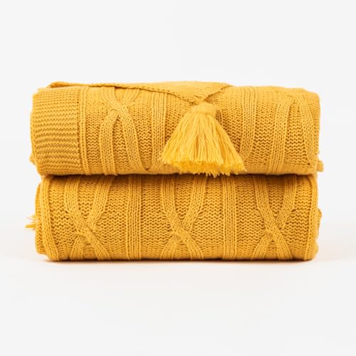 TRAMAS+ Manta Plaid Sofá y Cama - Confort y Elegancia en tu Hogar (130x180cm) - Amarillo Mostaza