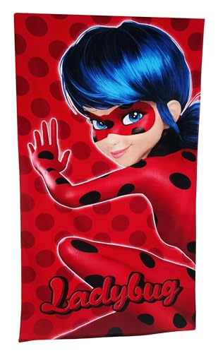 Miraculous Ladybug - Toalla (70 x 140 cm, 100% algodón), diseño de superheroína, color rojo