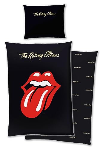 The Rolling Stones Rock - Juego de cama (135 x 200 cm y 80 x 80 cm, 100% algod&oacute;n, lin&oacute;n reforzado,...