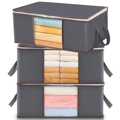 Lifewit 3 Piezas Organizador Ropa, Cajas Almacenaje Ropa Plegable con Asa Reforzada, Bolsas para...