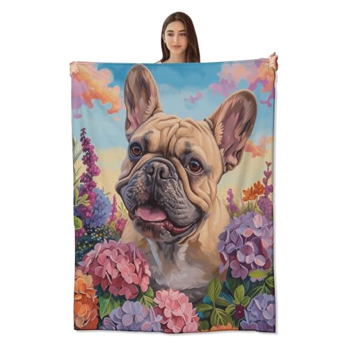 amepay Manta de forro polar de franela de bulldog franc&eacute;s, acogedora y suave, c&aacute;lida para sof&aacute;,...
