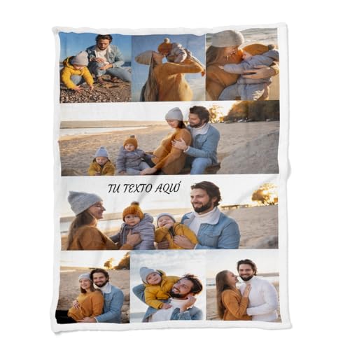 ZPUBLI+ Manta Personalizada con Foto y Texto. Manta Collage. Manta sof&aacute; y Cama. Regalo Original de...