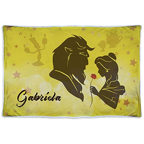 LolaPix Manta Bella y Bestia Personalizada con Nombre/Texto. Varios Tama&ntilde;os. Regalos Frikis...