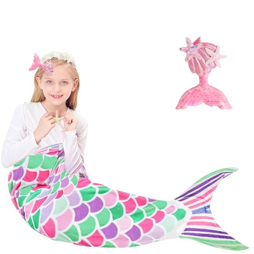 Manta de cola de sirena, 110 x 40 cm, manta para ni&ntilde;as, con estrellas brillantes, horquilla de...