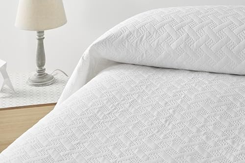 Degrees home - Liso - Colcha Cama 150 - Colcha bouti Cama - Primavera, Verano - 250x260 - Blanco