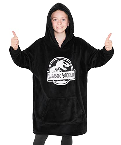 Jurassic World Sudadera Dinosaurio Ni&ntilde;o - Sudadera Manta Oversize para Ni&ntilde;os (Negro)