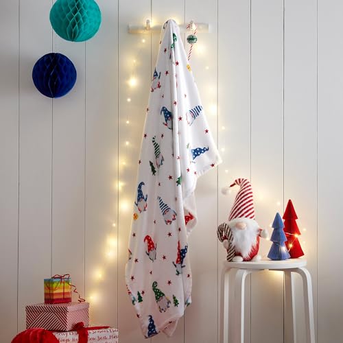Fusion - Manta de Forro Polar de Navidad Blanca (120 x 150 cm) - Acogedor y Suave - Con Gonks/Gnomos...