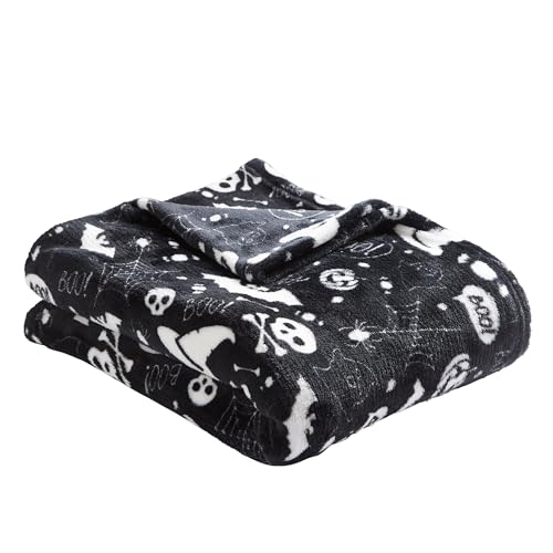 Bedlam Manta Polar de Halloween (120 x 150cm) - Súper Suave y Cálida - Manta de Lana Negra con...