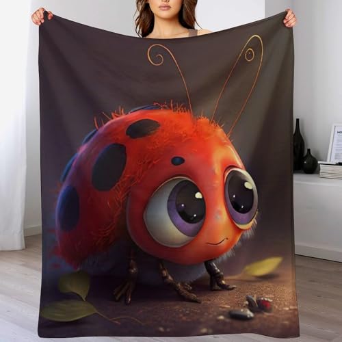 Ladybug - Manta de franela de forro polar muy suave y cálida para sofá cama, mantas de microfibra...