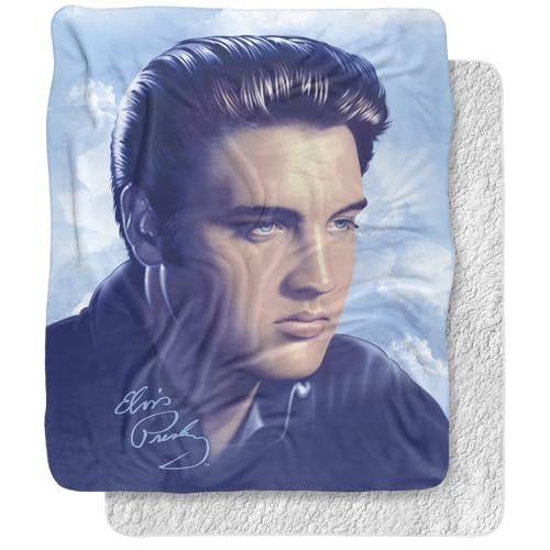 Elvis Presley - Manta de 50 x 60 pulgadas, dise&ntilde;o de retrato sedoso con parte trasera de sherpa...