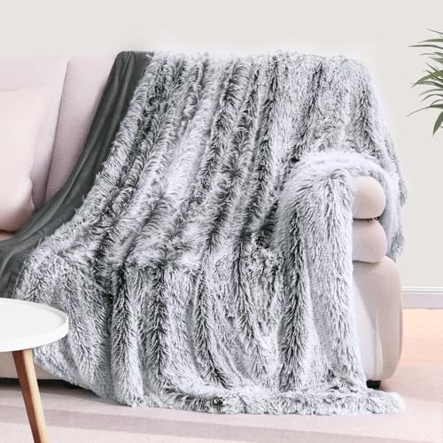 KANKAEU - Manta mullida de 130 x 160 cm, manta de pelo sint&eacute;tico ultrasuave, color gris degradado,...