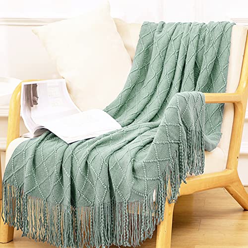 LumiSyne Manta De Punto con Flecos Color Sólido Borlas Clásica Diseño con Motivos Geométricos...