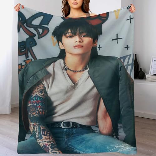 QapLWczK Jungkook - Manta con p&oacute;ster para aire acondicionado, manta de franela s&uacute;per suave para...