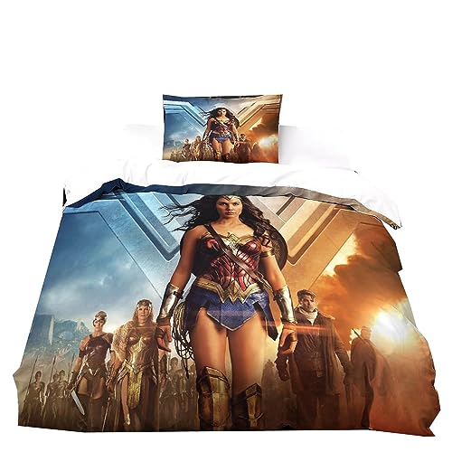 Wonder Woman - Juego de ropa de cama infantil, 2 piezas, funda de almohada de 80 x 80 cm + funda...