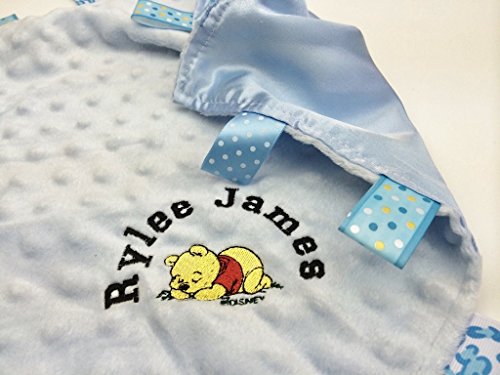 Manta personalizada para beb&eacute; Taggie con Winnie The Pooh, gran regalo (manta azul de etiqueta)
