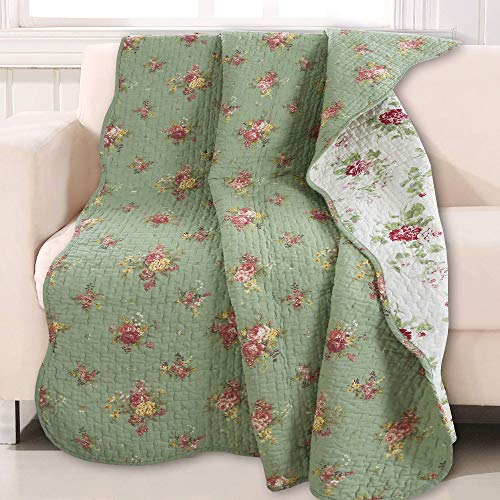 Cozy Line Home Fashions Manta Acolchada Floral Vintage 100% algodón Reversible para Todas Las...