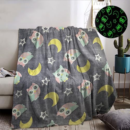 Manta para ni&ntilde;os Que Brilla en la Oscuridad 130x150cm, Lunas y Estrellas Brilla en la Oscuridad,...