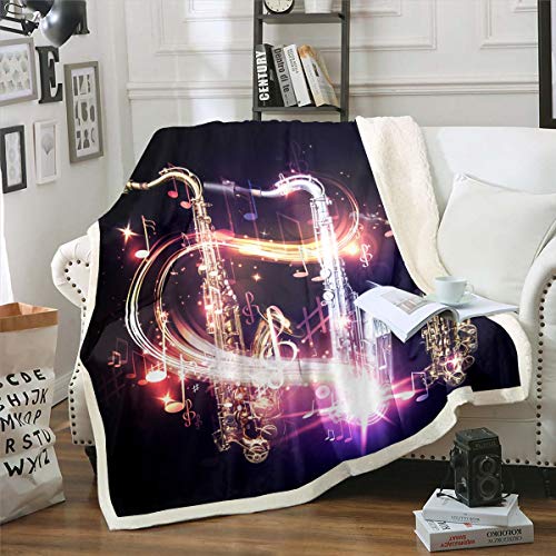 Manta de Sherpa de saxof&oacute;n 3D, m&uacute;sica cl&aacute;sica, Manta de Forro Polar, melod&iacute;a, tem&aacute;tica de...