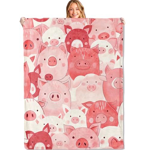 MIEPOS Manta de cara de cerdo, 50 x 60 pulgadas, franela suave y ligera, mantas de cerdito rosa y...