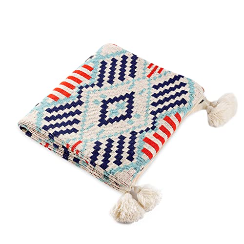 LumiSyne Manta De Punto con Borlas Vintage Estilo Etnico Bohemio Patrón Geométricos Cálido Suave...