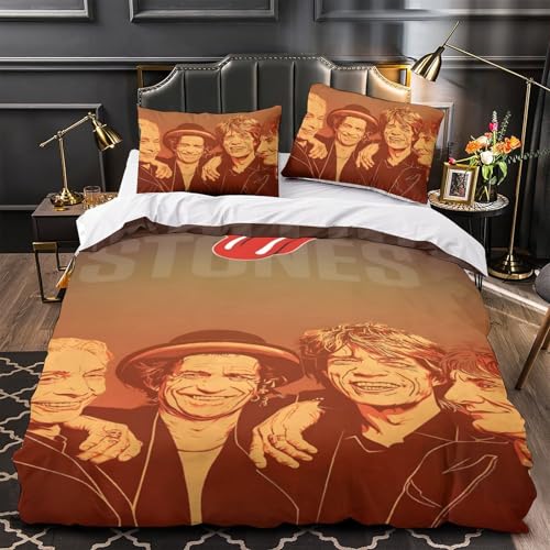 Rolling Stones 3D Impresi&oacute;n Banda Familiar Y Ni&ntilde;os Funda N&oacute;rdica Funda De Edred&oacute;n Juego De Cama...
