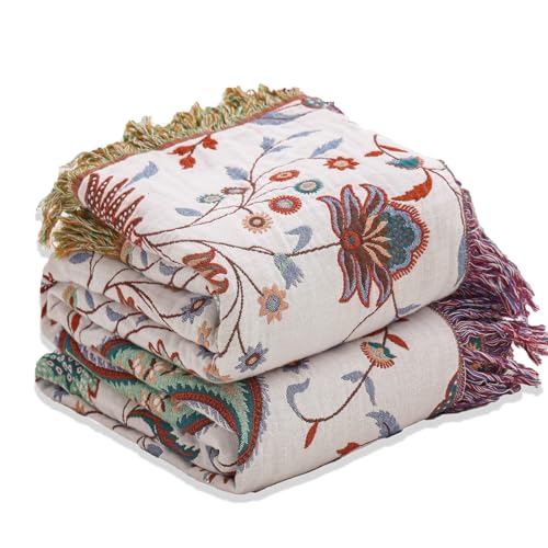 Wotcsil Manta Sofa de Algod&oacute;n para Cama Colcha Sofa Floral Boho Plaid Manta Foulard Multiusos...