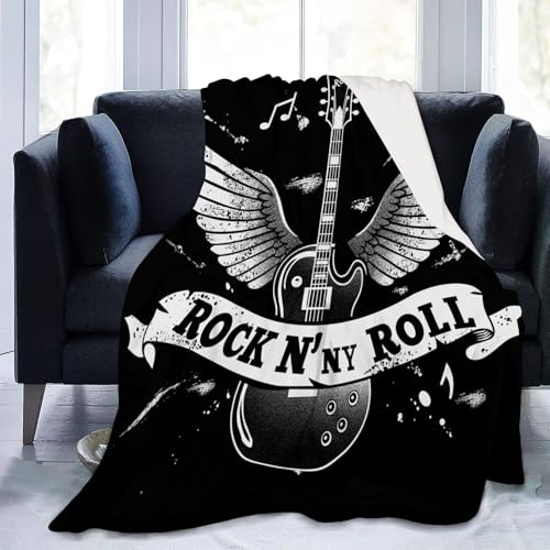 Manta Rock and Roll Guitarra con AlasBlanco Negro, Manta De Franela Suave Y C&aacute;lida Manta con...