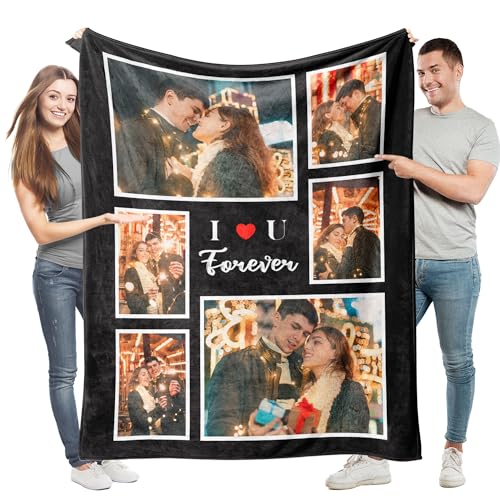 Easycosy Manta Personalizada con Foto Y Texto, A Cuadros, Idea de Regalo para Parejas, Franela Ultra...