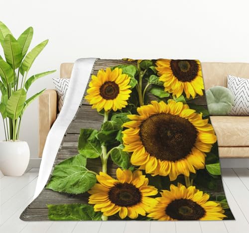 HGOD DESIGNS Manta de girasoles, manta s&uacute;per suave de girasoles en tablero de madera, manta de 100...